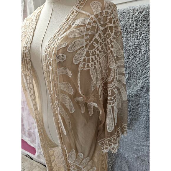 Rebellion Duster Cardigan Ivory Lace Floral Hippie‎ Cottage Boho Festival Small - Picture 4 of 4